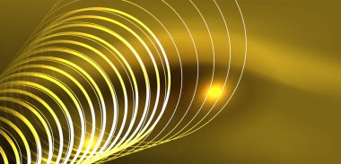 Neon çizgileri ve dalgalar soyut arkaplan. Duvar kağıdı, pankart, arkaplan, iniş sayfası, duvar sanatı, davetiye, baskılar, posterler için parlayan tekno neon şekiller vektör ilülasyonu