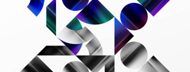 Minimalist zarafet bu metalik arkaplanda parlıyor, dairelerin ve üçgenlerin bileşimini gösteriyor, geometrik başyapıtlar yaratıyor.