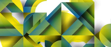 Geometrik füzyon - üçgenlerin soyut harmonisi ve minimalist arkaplan tasarımında daireler. Duvar kağıdı, afiş, arkaplan, iniş sayfası, duvar sanatı, davetiye, baskı için şekil ve satır tasarımı