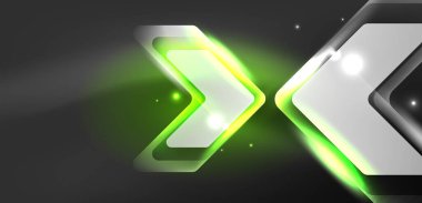 Neon hız oku ve çizgi arka planı şekillendirir. Parlak arka planlı yüksek teknoloji konsepti. Karanlıkta parlayan ışık efekti