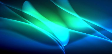 Neon ışıklarının ruhani parıltısında dinamik dalgalar. Hareket akışkanlığı ile neonun ışıl ışıl cazibesini birleştiren kavram, hem canlılığı hem de gelecekteki karmaşıklığı somutlaştıran büyüleyici arka plan.