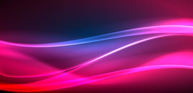 Neon ışıklarının ruhani parıltısında dinamik dalgalar. Hareket akışkanlığı ile neonun ışıl ışıl cazibesini birleştiren kavram, hem canlılığı hem de gelecekteki karmaşıklığı somutlaştıran büyüleyici arka plan.