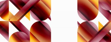 Beyaz zemin üzerinde canlı renk üçgenleri ve daireler dijital tasarımlar, sunumlar, web sitesi afişleri, sosyal medya paylaşımları için büyüleyici ve uyumlu bir kompozisyon oluşturmak için iç içe geçmiştir.