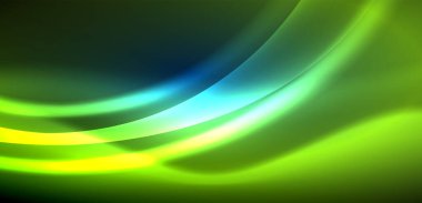Neon ışıklarının ruhani parıltısında dinamik dalgalar. Hareket akışkanlığı ile neonun ışıl ışıl cazibesini birleştiren kavram, hem canlılığı hem de gelecekteki karmaşıklığı somutlaştıran büyüleyici arka plan.
