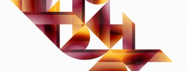 Beyaz zemin üzerinde canlı renk üçgenleri ve daireler dijital tasarımlar, sunumlar, web sitesi afişleri, sosyal medya paylaşımları için büyüleyici ve uyumlu bir kompozisyon oluşturmak için iç içe geçmiştir.