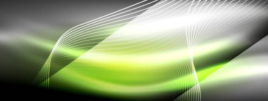 Parlayan neon dalga soyut arkaplan - canlı, ışıltılı dalgalar büyüleyici ve heyecan verici bir ekran içinde titreşiyor