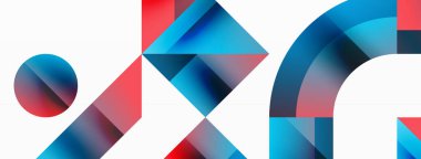 Kareli, üçgenli, daireli geometrik arkaplan. Şekiller uyumlu bir şekilde etkileşir, dijital tasarımlar, sunumlar, web sitesi afişleri, sosyal medya iletileri için görsel olarak çarpıcı bir tasarım oluşturur