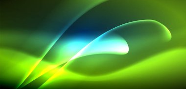 Neon ışıklarının ruhani parıltısında dinamik dalgalar. Hareket akışkanlığı ile neonun ışıl ışıl cazibesini birleştiren kavram, hem canlılığı hem de gelecekteki karmaşıklığı somutlaştıran büyüleyici arka plan.