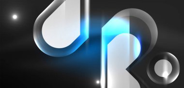 Soyut arkaplan parlayan neon ışıklı geometrik şekiller. Duvar kağıdı, bayrak, arkaplan, kart, kitap illüstrasyonu, iniş sayfası için uzay kozmik ya da sihirli enerji vektör duvar kağıdı