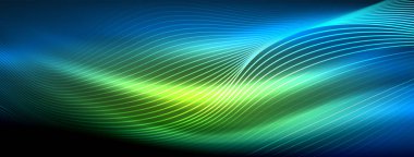 Parlayan neon dalga soyut arkaplan - canlı, ışıltılı dalgalar büyüleyici ve heyecan verici bir ekran içinde titreşiyor