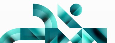 Kareli, üçgenli, daireli geometrik arkaplan. Şekiller uyumlu bir şekilde etkileşir, dijital tasarımlar, sunumlar, web sitesi afişleri, sosyal medya iletileri için görsel olarak çarpıcı bir tasarım oluşturur