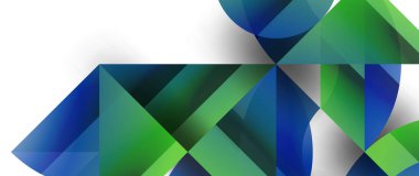 Geometrik füzyon - üçgenlerin soyut harmonisi ve minimalist arkaplan tasarımında daireler. Duvar kağıdı, afiş, arkaplan, iniş sayfası, duvar sanatı, davetiye, baskı için şekil ve satır tasarımı