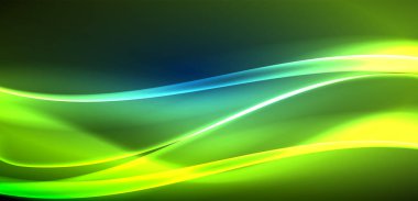 Neon ışıklarının ruhani parıltısında dinamik dalgalar. Hareket akışkanlığı ile neonun ışıl ışıl cazibesini birleştiren kavram, hem canlılığı hem de gelecekteki karmaşıklığı somutlaştıran büyüleyici arka plan.