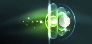 Soyut parlak neon ışıklı tekno daireler arka planı