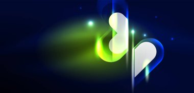 Soyut arkaplan parlayan neon ışıklı geometrik şekiller. Duvar kağıdı, bayrak, arkaplan, kart, kitap illüstrasyonu, iniş sayfası için uzay kozmik ya da sihirli enerji vektör duvar kağıdı