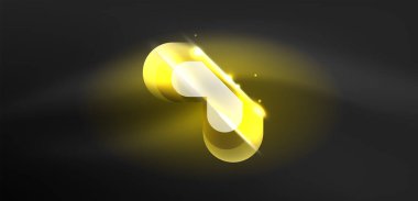 Neon parlayan geometrik şekiller vektör soyut arkaplanı. Yuvarlak elementler, ışık efektleri ve renk arkaplanlı parlak cam. Uzay kozmik ya da sihirli enerji duvar kağıdı