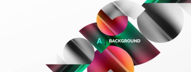 Renkli metalik daireler ve üçgenler ile zarif minimalist arka plan, duvar kağıdı, afiş, arkaplan, iniş sayfası için geometrik şekillerin uyumlu bileşimini oluşturur