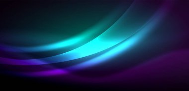 Neon ışıklarının ruhani parıltısında dinamik dalgalar. Hareket akışkanlığı ile neonun ışıl ışıl cazibesini birleştiren kavram, hem canlılığı hem de gelecekteki karmaşıklığı somutlaştıran büyüleyici arka plan.