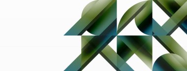 Canlı eğimli üçgenler ve beyaz üzerinde daireler. Dijital tasarımlar, sunumlar, web sitesi afişleri, sosyal medya paylaşımları için şekillerin büyüleyici birleşimi