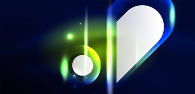 Soyut arkaplan parlayan neon ışıklı geometrik şekiller. Duvar kağıdı, bayrak, arkaplan, kart, kitap illüstrasyonu, iniş sayfası için uzay kozmik ya da sihirli enerji vektör duvar kağıdı