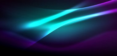 Neon ışıklarının ruhani parıltısında dinamik dalgalar. Hareket akışkanlığı ile neonun ışıl ışıl cazibesini birleştiren kavram, hem canlılığı hem de gelecekteki karmaşıklığı somutlaştıran büyüleyici arka plan.