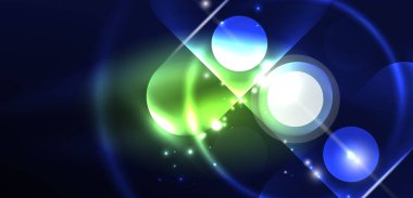 Soyut parlak neon ışıklı tekno daireler arka planı