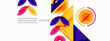 Renkli üçgenler ve soyut çemberler. Duvar kağıdı, afiş, arkaplan, iniş sayfası, duvar sanatı, davetiye, baskılar, posterler için tasarım
