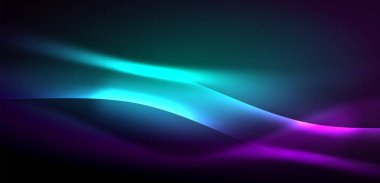 Neon ışıklarının ruhani parıltısında dinamik dalgalar. Hareket akışkanlığı ile neonun ışıl ışıl cazibesini birleştiren kavram, hem canlılığı hem de gelecekteki karmaşıklığı somutlaştıran büyüleyici arka plan.