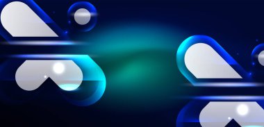 Soyut arkaplan parlayan neon ışıklı geometrik şekiller. Duvar kağıdı, bayrak, arkaplan, kart, kitap illüstrasyonu, iniş sayfası için uzay kozmik ya da sihirli enerji vektör duvar kağıdı