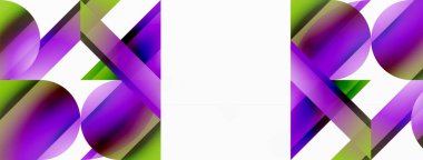 Beyaz zemin üzerinde canlı renk üçgenleri ve daireler dijital tasarımlar, sunumlar, web sitesi afişleri, sosyal medya paylaşımları için büyüleyici ve uyumlu bir kompozisyon oluşturmak için iç içe geçmiştir.