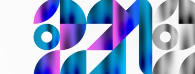 Üçgenlerin, çizgilerin ve yuvarlak elementlerin uyumlu etkileşimlerini içeren mozaik desen yapısı, posterler, kapaklar, broşürler, web siteleri için görsel olarak çekici ve dinamik bir tasarım yaratıyor