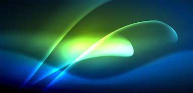 Neon ışıklarının ruhani parıltısında dinamik dalgalar. Hareket akışkanlığı ile neonun ışıl ışıl cazibesini birleştiren kavram, hem canlılığı hem de gelecekteki karmaşıklığı somutlaştıran büyüleyici arka plan.