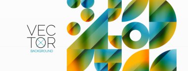 Vektör arkaplanı. Minimalist geometrik arkaplan daireler ve şekillerle süslenmiş. Dijital tasarımlar, sunumlar, web sitesi afişleri, sosyal medya paylaşımları için yaratıcılığı davet eden soyut sanat
