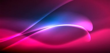 Neon ışıklarının ruhani parıltısında dinamik dalgalar. Hareket akışkanlığı ile neonun ışıl ışıl cazibesini birleştiren kavram, hem canlılığı hem de gelecekteki karmaşıklığı somutlaştıran büyüleyici arka plan.