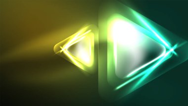 Dijital Neon Soyut Arkaplan, Üçgenler ve Işıklar Geometrik Tasarım Şablonu