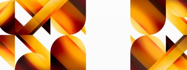 Beyaz zemin üzerinde canlı renk üçgenleri ve daireler dijital tasarımlar, sunumlar, web sitesi afişleri, sosyal medya paylaşımları için büyüleyici ve uyumlu bir kompozisyon oluşturmak için iç içe geçmiştir.