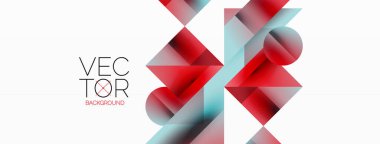 Kareli, üçgenli, daireli geometrik arkaplan. Şekiller uyumlu bir şekilde etkileşir, dijital tasarımlar, sunumlar, web sitesi afişleri, sosyal medya iletileri için görsel olarak çarpıcı bir tasarım oluşturur