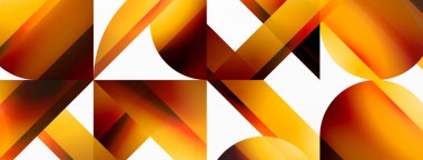 Beyaz zemin üzerinde canlı renk üçgenleri ve daireler dijital tasarımlar, sunumlar, web sitesi afişleri, sosyal medya paylaşımları için büyüleyici ve uyumlu bir kompozisyon oluşturmak için iç içe geçmiştir.