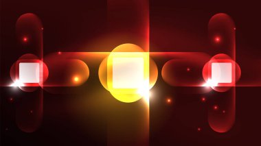 Soyut arkaplan iniş sayfası, parıldayan neon ışık yansımaları ile cam geometrik şekiller, parlak formlar üzerinde enerji etkisi kavramı