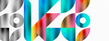 Üçgenlerin, çizgilerin ve yuvarlak elementlerin uyumlu etkileşimlerini içeren mozaik desen yapısı, posterler, kapaklar, broşürler, web siteleri için görsel olarak çekici ve dinamik bir tasarım yaratıyor