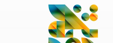 Vektör arkaplanı. Minimalist geometrik arkaplan daireler ve şekillerle süslenmiş. Dijital tasarımlar, sunumlar, web sitesi afişleri, sosyal medya paylaşımları için yaratıcılığı davet eden soyut sanat