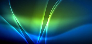 Neon ışıklarının ruhani parıltısında dinamik dalgalar. Hareket akışkanlığı ile neonun ışıl ışıl cazibesini birleştiren kavram, hem canlılığı hem de gelecekteki karmaşıklığı somutlaştıran büyüleyici arka plan.