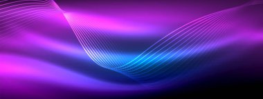Parlayan neon dalga soyut arkaplan - canlı, ışıltılı dalgalar büyüleyici ve heyecan verici bir ekran içinde titreşiyor