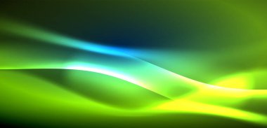 Neon ışıklarının ruhani parıltısında dinamik dalgalar. Hareket akışkanlığı ile neonun ışıl ışıl cazibesini birleştiren kavram, hem canlılığı hem de gelecekteki karmaşıklığı somutlaştıran büyüleyici arka plan.