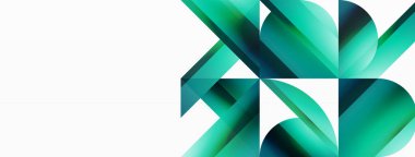 Beyaz zemin üzerinde canlı renk üçgenleri ve daireler dijital tasarımlar, sunumlar, web sitesi afişleri, sosyal medya paylaşımları için büyüleyici ve uyumlu bir kompozisyon oluşturmak için iç içe geçmiştir.