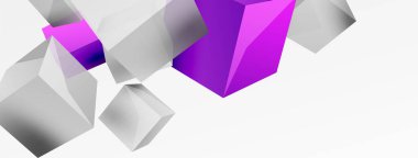 3d küp vektör soyut arkaplan. 3d kare şeklindeki temel geometrik elementlerin bileşimi. Duvar kağıdı, afiş, arkaplan veya iniş için moda tekno iş şablonu