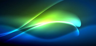 Neon ışıklarının ruhani parıltısında dinamik dalgalar. Hareket akışkanlığı ile neonun ışıl ışıl cazibesini birleştiren kavram, hem canlılığı hem de gelecekteki karmaşıklığı somutlaştıran büyüleyici arka plan.