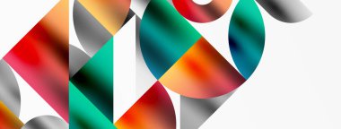 Üçgenlerin, çizgilerin ve yuvarlak elementlerin uyumlu etkileşimlerini içeren mozaik desen yapısı, posterler, kapaklar, broşürler, web siteleri için görsel olarak çekici ve dinamik bir tasarım yaratıyor