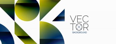 Dinamik soyut vektör arkaplanı. Dairelerin, karelerin ve üçgenlerin uyumlu birleşimi. Geometrik elementler büyüleyici bir zemin oluşturmak için birbirine dolanır. Her şekil biçimlerin kaleydoskopuna katkıda bulunur