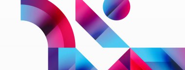 Kareli, üçgenli, daireli geometrik arkaplan. Şekiller uyumlu bir şekilde etkileşir, dijital tasarımlar, sunumlar, web sitesi afişleri, sosyal medya iletileri için görsel olarak çarpıcı bir tasarım oluşturur